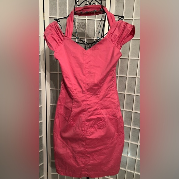 BEBE Kara Halter Scarf Neck Dress Cotton Candy Size Small NWT - Picture 5 of 6